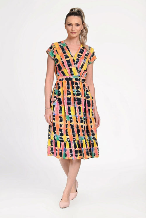 Rochie damă din in cu viscoză cu imprimeu multicolor Diana Natalee Fashion