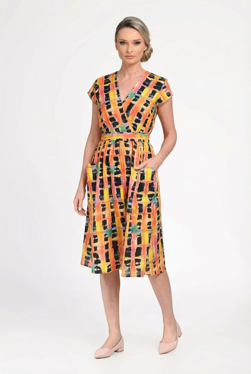 Rochie damă din in cu viscoză cu imprimeu multicolor Diana Natalee Fashion