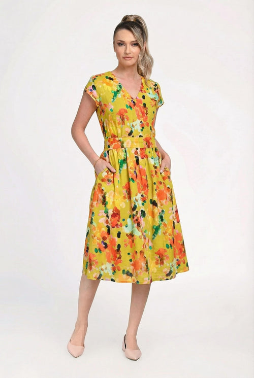 Rochie damă din IN si viscoză cu imprimeu floral multicolor – “Irina” Natalee Fashion