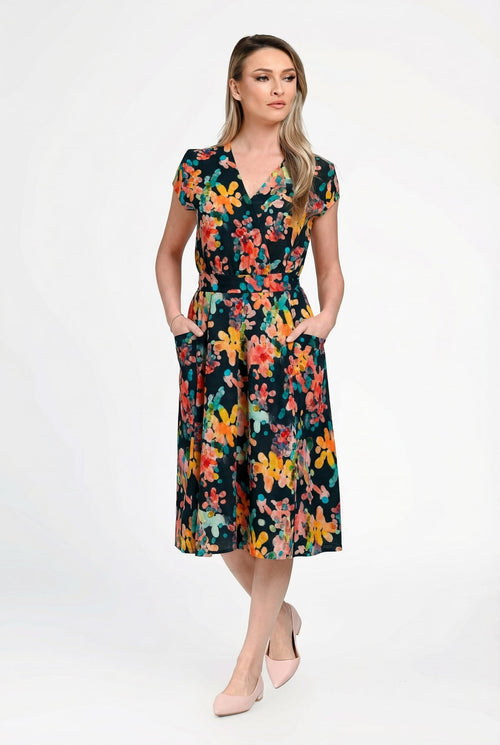 Rochie damă din IN si viscoză cu imprimeu floral multicolor – “Irina” Natalee Fashion