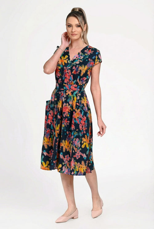 Rochie damă din IN si viscoză cu imprimeu floral multicolor – “Irina” Natalee Fashion