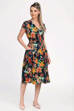 Rochie damă din IN si viscoză cu imprimeu floral multicolor – “Irina” Natalee Fashion
