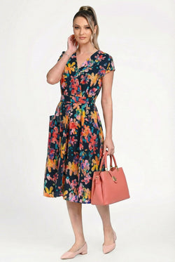 Rochie damă din IN si viscoză cu imprimeu floral multicolor – “Irina” Natalee Fashion