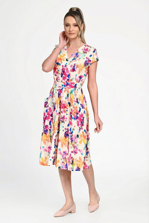 Rochie damă din viscoză cu imprimeu floral multicolor – “Irina” Natalee Fashion