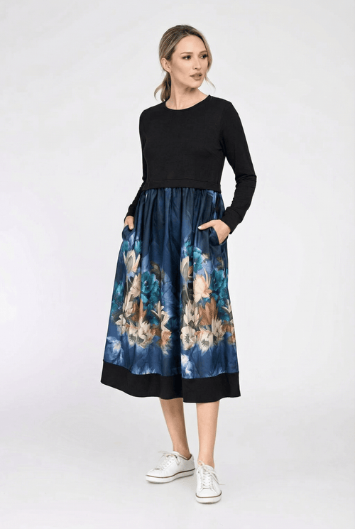 Rochie damă midi Blue Floral Satin Natalee