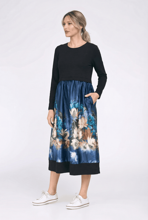 Rochie damă midi Blue Floral Satin Natalee