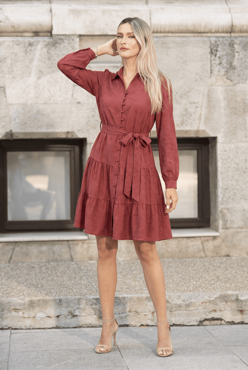Rochie damă midi bordo cu imprimeu floral Raisa Natalee Fashion