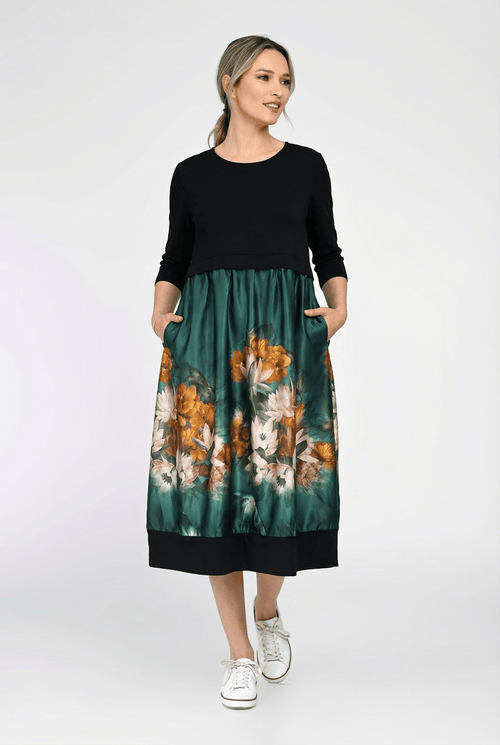 Rochie damă midi Emerald Floral Satin Eranthe