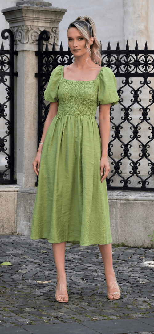 Rochie damă verde olive midi Selena Natalee Fashion