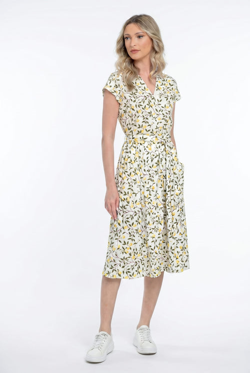 Rochie elegantă albă cu imprimeu lămâi Cătălina Natalee