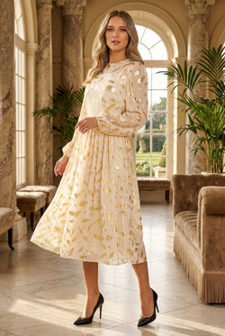 Rochie eleganta cu pene aurii Flavia Natalee Fashion