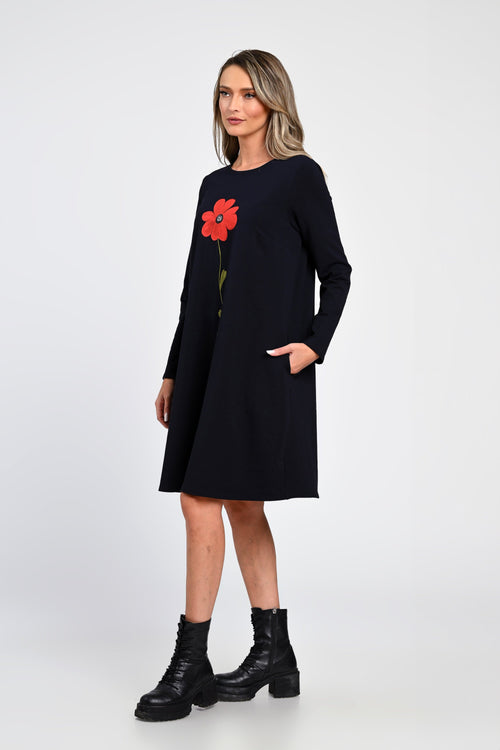 Rochie Eranthe bleumarin cu pictura manuala Eranthe