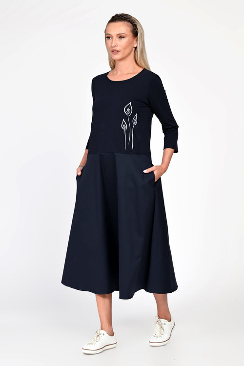 Rochie Eranthe bleumarin din tricot si poplin Eranthe