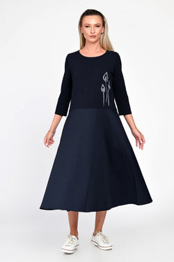 Rochie Eranthe bleumarin din tricot si poplin Eranthe