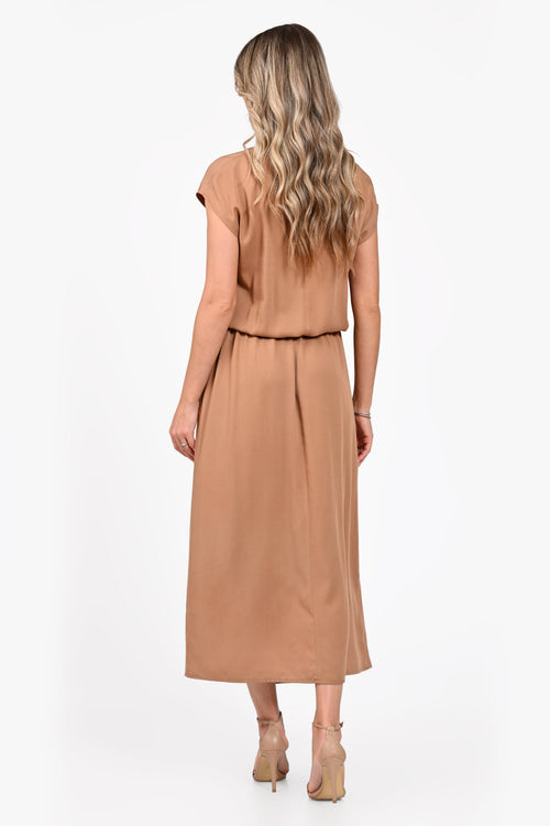 Rochie Eranthe midi camel Eranthe