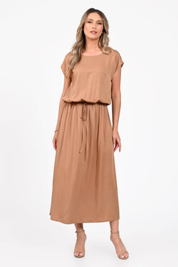 Rochie Eranthe midi camel Eranthe