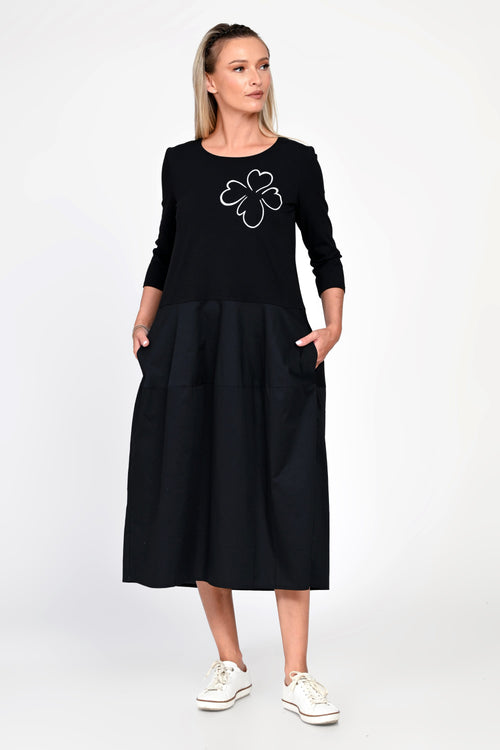Rochie Eranthe tip lalea din tricot si poplin negru Eranthe