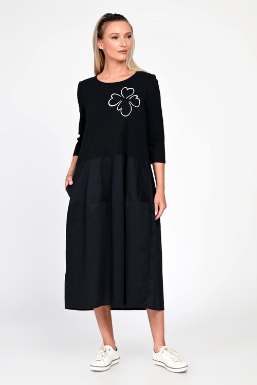 Rochie Eranthe tip lalea din tricot si poplin negru Eranthe