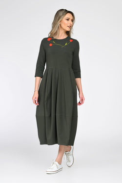 Rochie Eranthe tip lalea kaki cu pictura manuala Eranthe