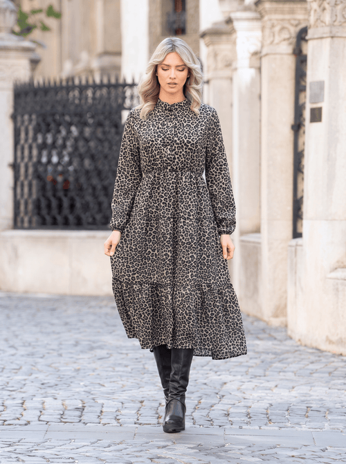 Rochie midi bej cu imprimeu leopard Carina Natalee