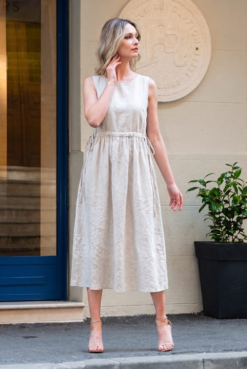 Rochie midi bej fără mâneci Diana Natalee