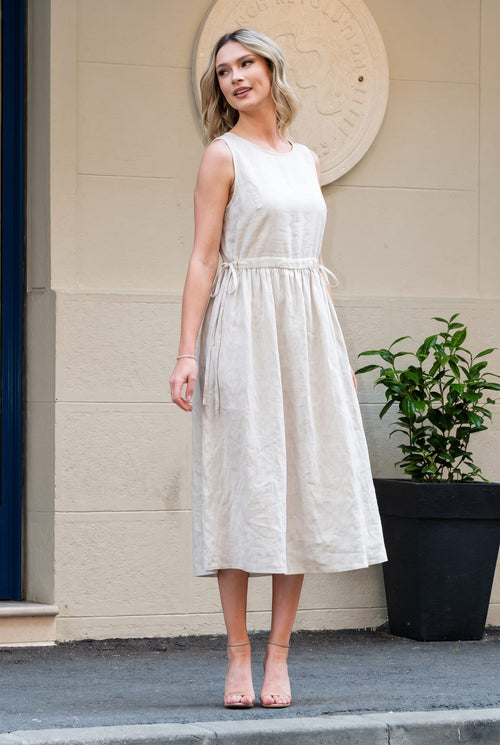 Rochie midi bej fără mâneci Diana Natalee