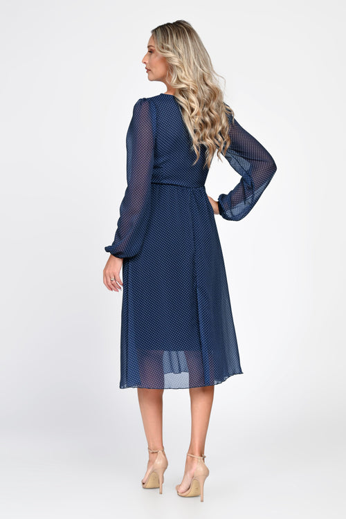 Rochie midi bleumarin cu buline Amelia Natalee