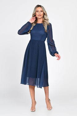 Rochie midi bleumarin cu buline Amelia Natalee