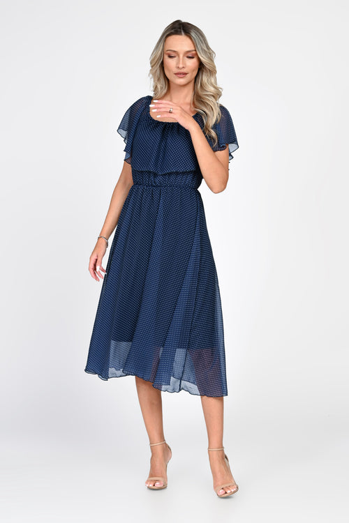 Rochie midi bleumarin cu buline Lorena Natalee