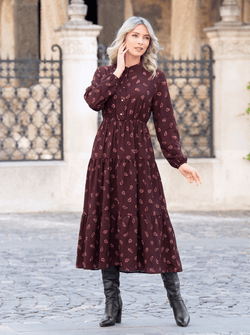 Rochie midi bordo cu imprimeu paisley Lorena Natalee