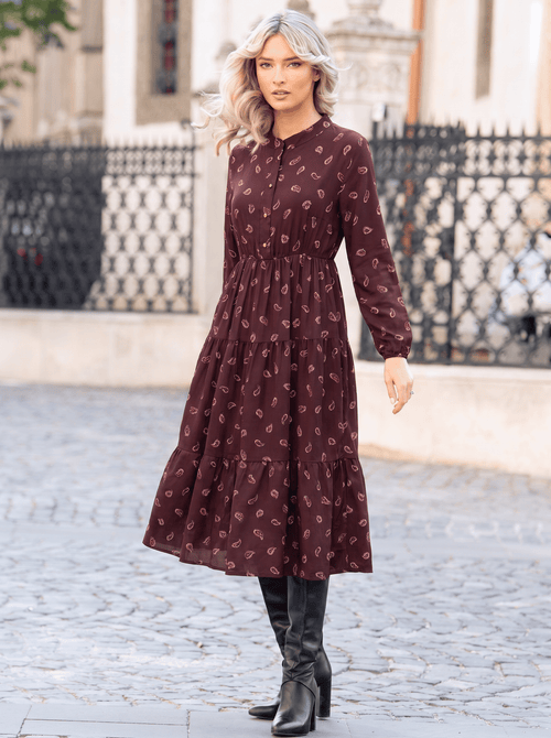 Rochie midi bordo cu imprimeu paisley Lorena Natalee