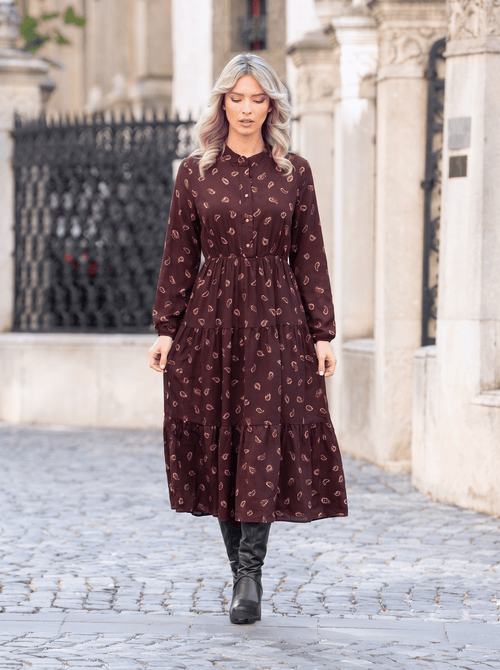 Rochie midi bordo cu imprimeu paisley Lorena Natalee