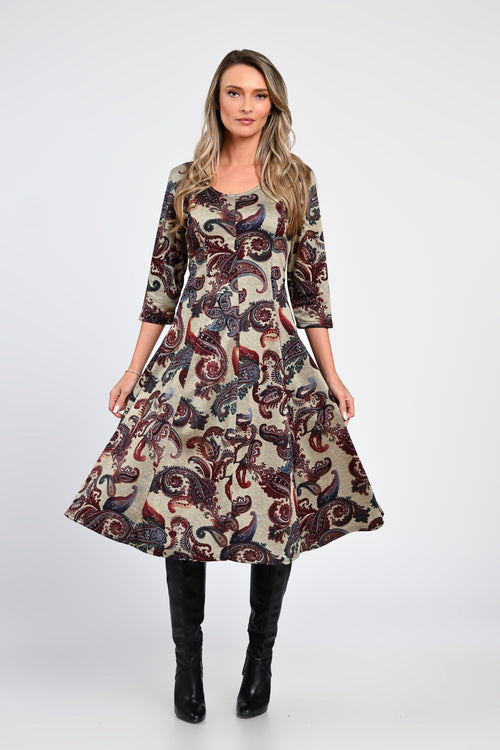 Rochie midi cu imprimeu paisley și mânecă 3/4 – rochia Amara Natalee