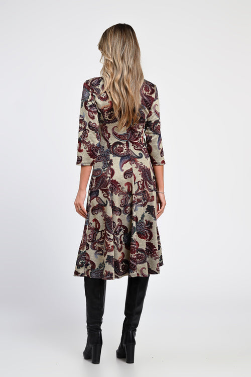 Rochie midi cu imprimeu paisley și mânecă 3/4 – rochia Amara Natalee