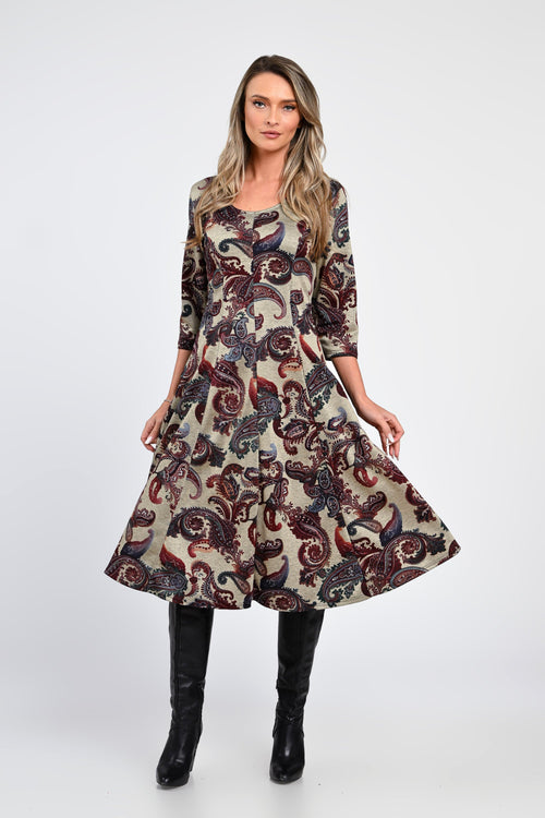 Rochie midi cu imprimeu paisley și mânecă 3/4 – rochia Amara Natalee