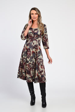 Rochie midi cu imprimeu paisley și mânecă 3/4 – rochia Amara Natalee