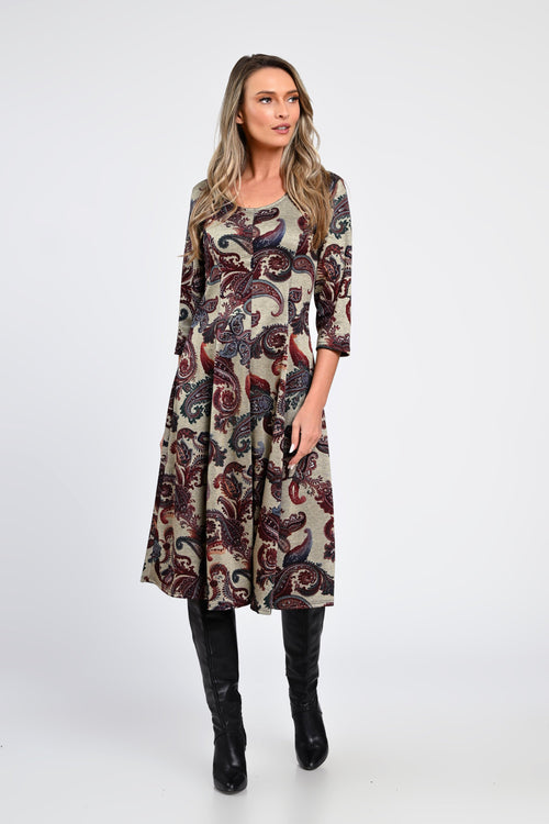 Rochie midi cu imprimeu paisley și mânecă 3/4 – rochia Amara Natalee