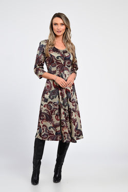 Rochie midi cu imprimeu paisley și mânecă 3/4 – rochia Amara Natalee