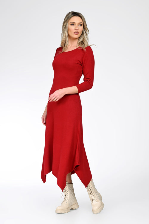 Rochie midi damă asimetrică roșie – Amelia Natalee Fashion