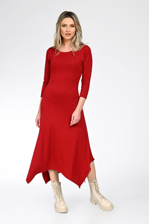 Rochie midi damă asimetrică roșie – Amelia Natalee Fashion