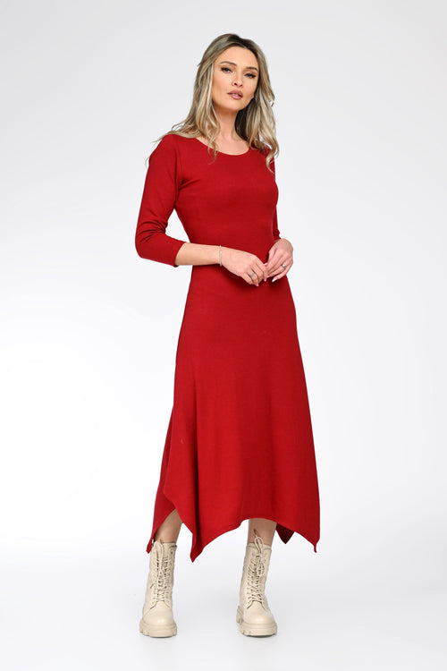 Rochie midi damă asimetrică roșie – Amelia Natalee Fashion