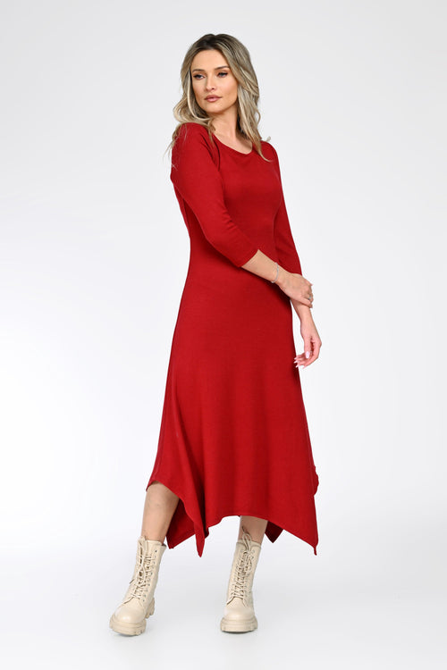 Rochie midi damă asimetrică roșie – Amelia Natalee Fashion