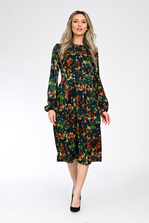 Rochie midi dama cu imprimeu abstract – Elena Natalee