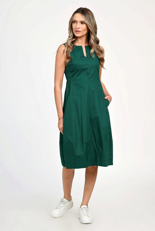 Rochie midi din bumbac verde smarald Diana Natalee