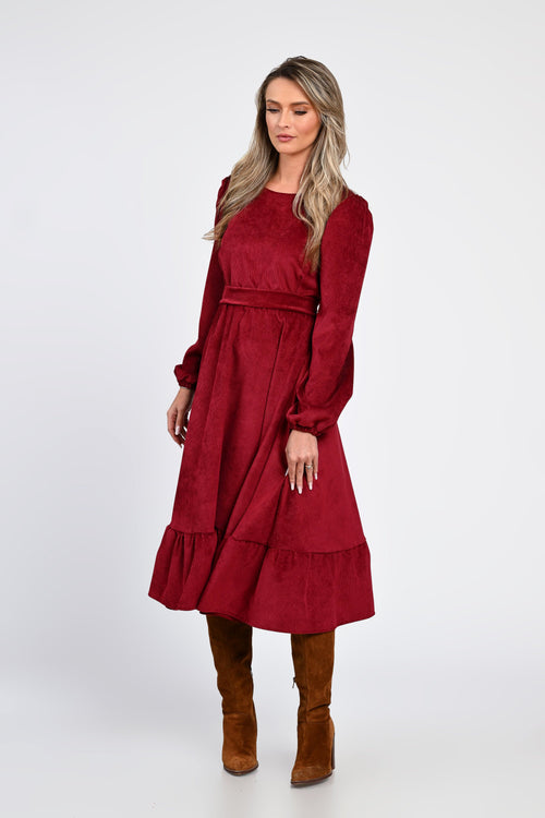 Rochie midi din raiat bordo cu volane – rochia Daria Natalee