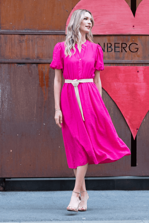 Rochie midi fucsia cu cordon în talie Elena Natalee