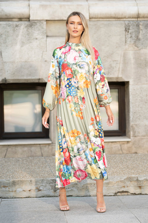 Rochie midi plisată cu imprimeu floral multicolor – Isadora Natalee