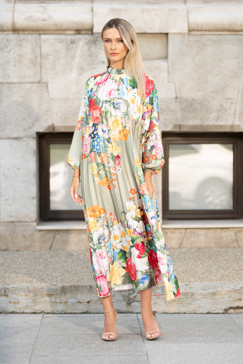 Rochie midi plisată cu imprimeu floral multicolor – Isadora Natalee