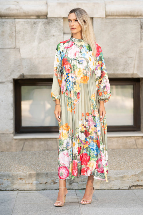 Rochie midi plisată cu imprimeu floral multicolor – Isadora Natalee