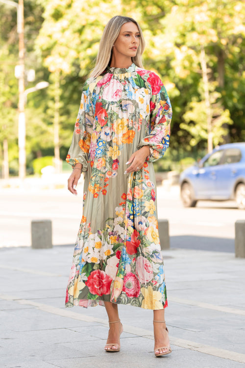 Rochie midi plisată cu imprimeu floral multicolor – Isadora Natalee